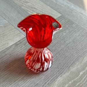 Rainbow Art Glass Vase Red White Swirl Hand Blown Home Decor Accent Vintage